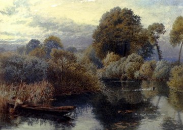  Strom Kunst - Ein Aal Fischer auf dem viktorianisch Thames Szenerie Myles Birket Foster Landschaft Strom